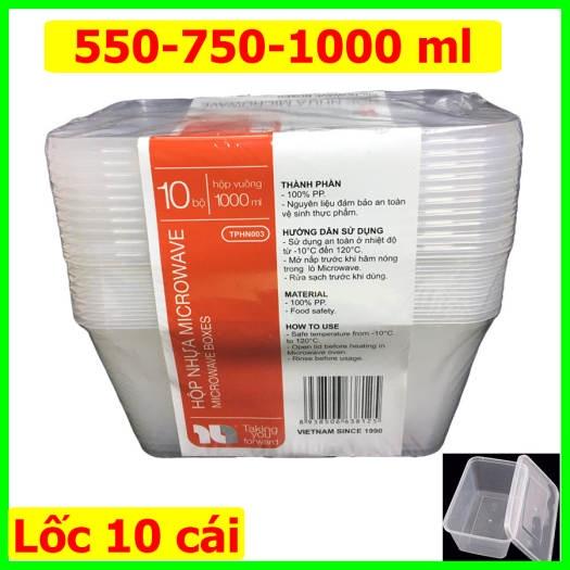 Lốc 10 Cái Hộp Nhựa Đựng Thực Phẩm an toàn - Dùng Được Cho Lò Vi Sóng Lốc 10 Cái + Kèm Nắp