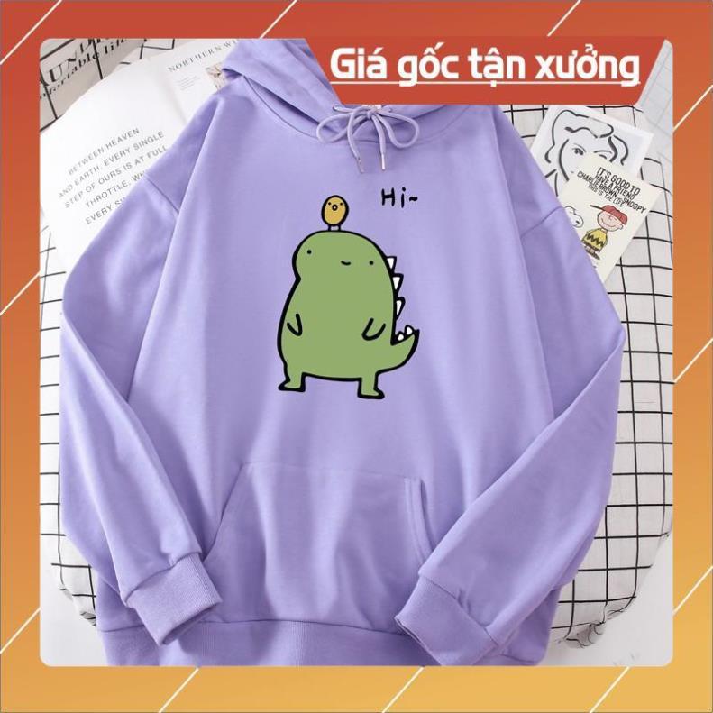 Áo hoodie khủng long Hi in ngực nỉ bông siêu ấm