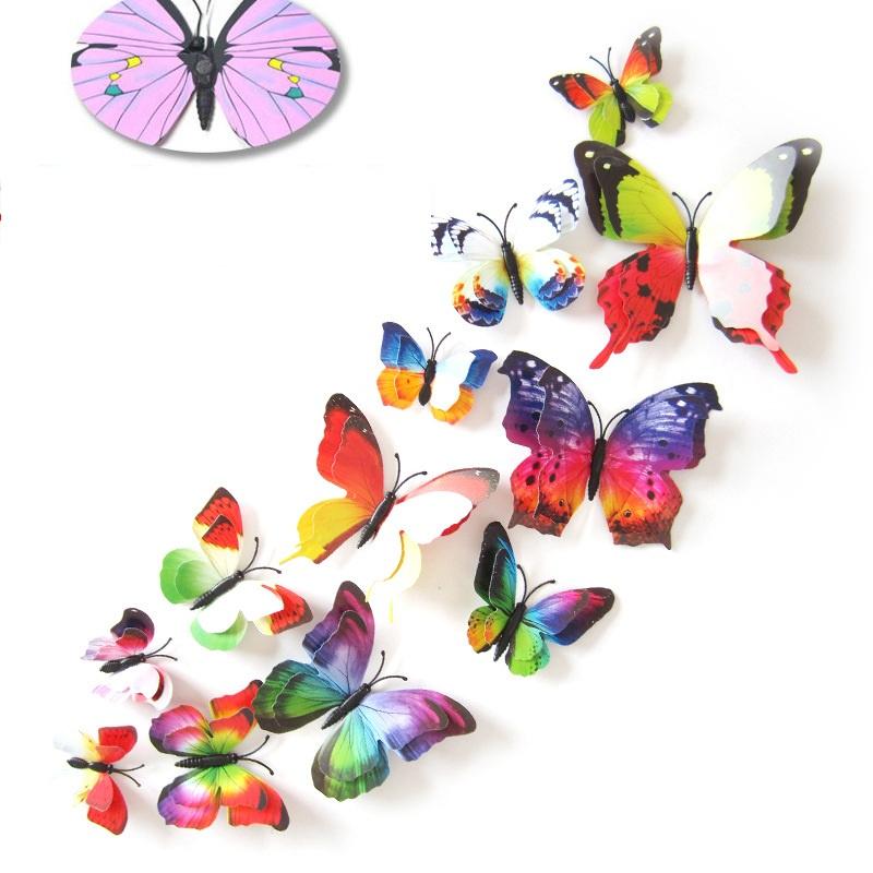 Set 12 con bướm nam châm 3D  dán tường, trang trí tủ lạnh- màu ngẫu nhiên
