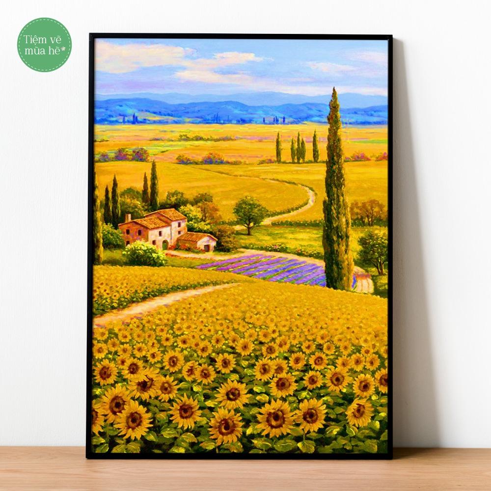 Tranh số hóa  - Cánh đồng hoa hướng dương đã căng khung 40x50cm 26 màu