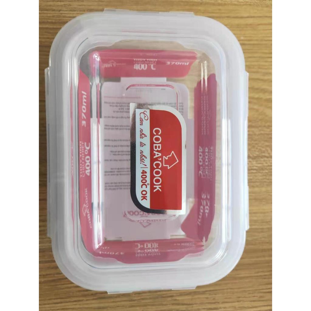 Bộ 5 hộp thủy tinh COBA'COOK chịu nhiệt hộp đựng cơm trữ thức ăn thực phẩm trong tủ lạnh chữ nhật 370ml- CCL35
