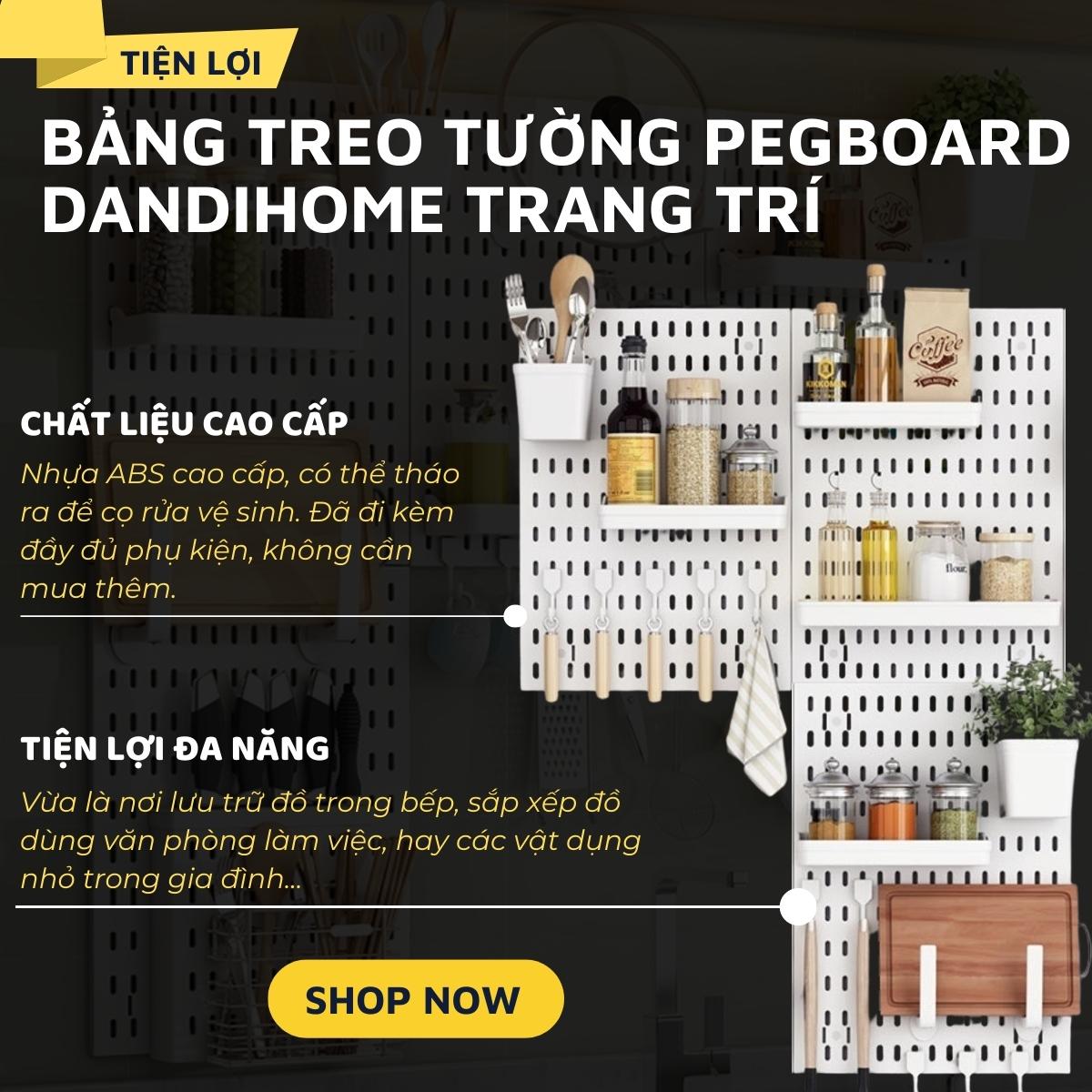 Kệ giá bảng treo tường DandiHome trang trí pegboard để đồ decor bàn học, phòng bếp, nhà tắm, đã kèm đầy đủ phụ kiện, có thể dán kính không cần khoan đục