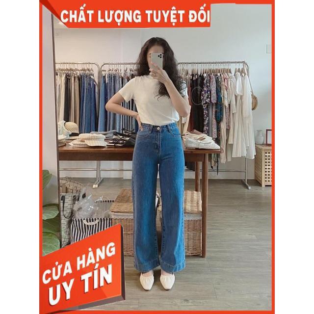 QUẦN JEANS ỐNG XUÔNG GẤP LAI DÁNG DÀI CHẤM GÓT