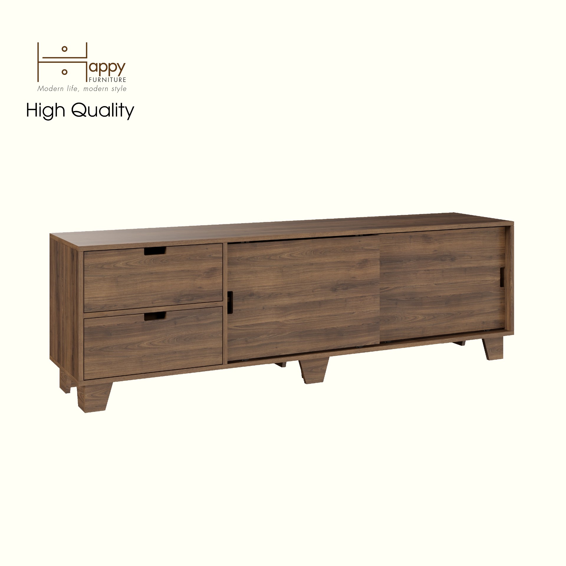 HAPPY FURNITURE , ALVA - Kệ TV 2 ngăn kéo 2 cửa lùa, KTV_065 , 180cm x 40cm x 56cm DxRxC