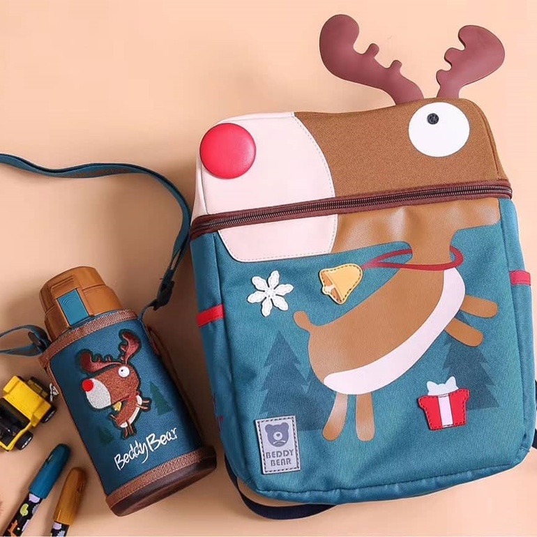 Balo Chống Gù Lớp 1-3 BEDDYBEAR Cute Bag Họa Tiết Tuần Lộc Cho Bé YE-TUANLOC - Hàng Chính Hãng