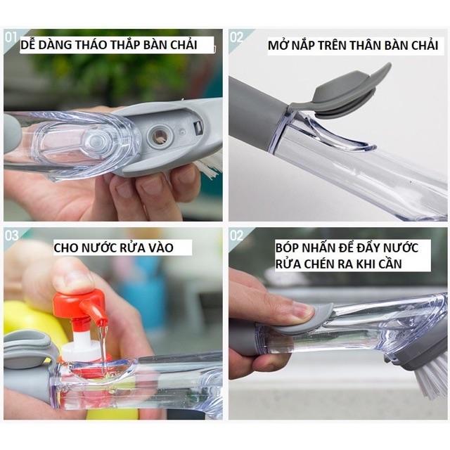 Bàn chải cọ bếp 2in1 kèm bình đựng xà phòng