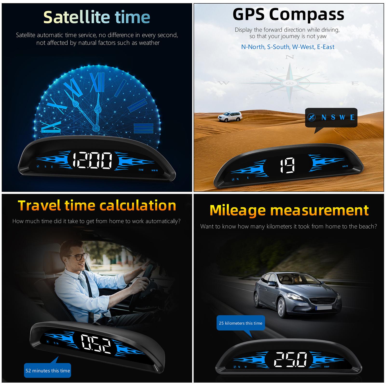 Car HUD Head-up Display Digital GPS Navigation Speedometer GPS Dual System with Overspeed Alarm Fatigue Driving Alarm