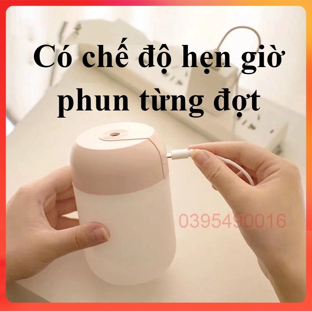 Máy phun sương tạo ẩm có đèn LED màu vàng ấm làm đèn ngủ xông tinh dầu cắm điện khuếch tán hương thơm, chế độ hẹn giờ