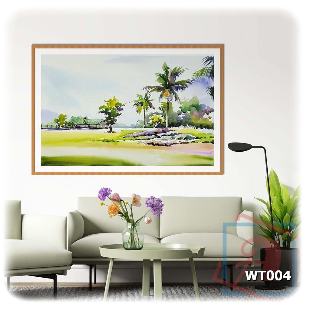 Tranh canvas phong cách màu nước - Đồng xanh - WT004