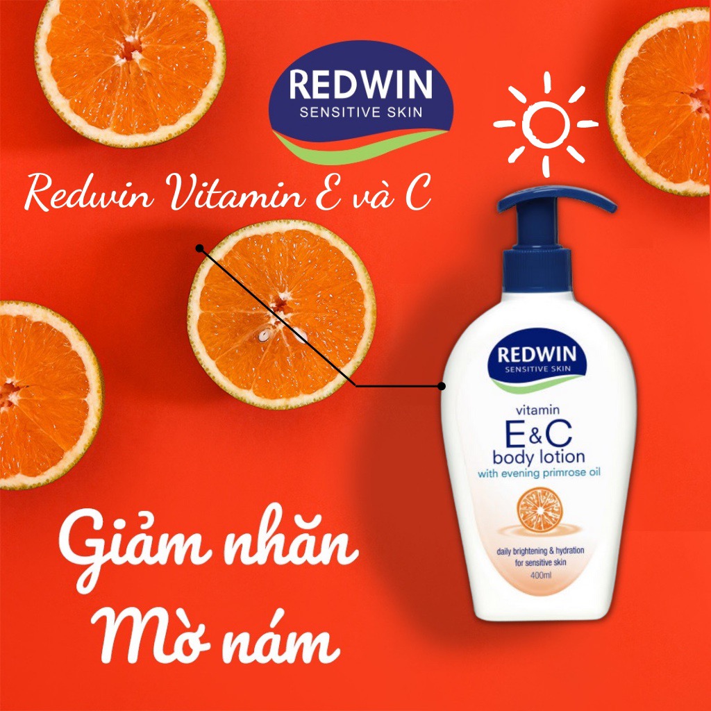 Kem Dưỡng Thể Redwin Vitamin E &amp; C Body Lotion Mềm Min Sáng Da 400ml