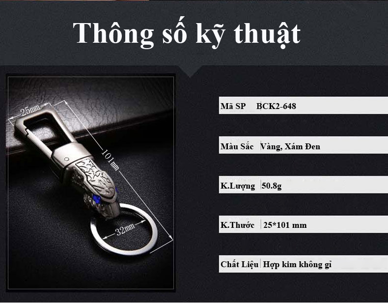 Móc Treo Chìa Khóa Oto Xe Máy  BCK2-648 Hình Đầu Hổ Mắt Ngọc Cực Chất Xoay 360 Độ  ( giao màu ngẫu nhiên )