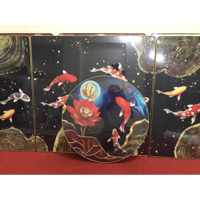 Tranh tròn tráng gương sen cá tài lộc đường kính 50cm