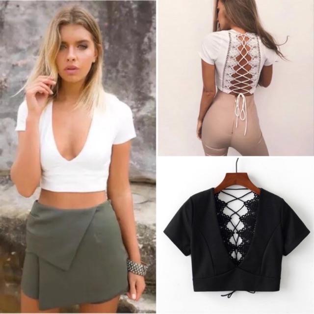 ÁO CROPTOP LƯNG REN