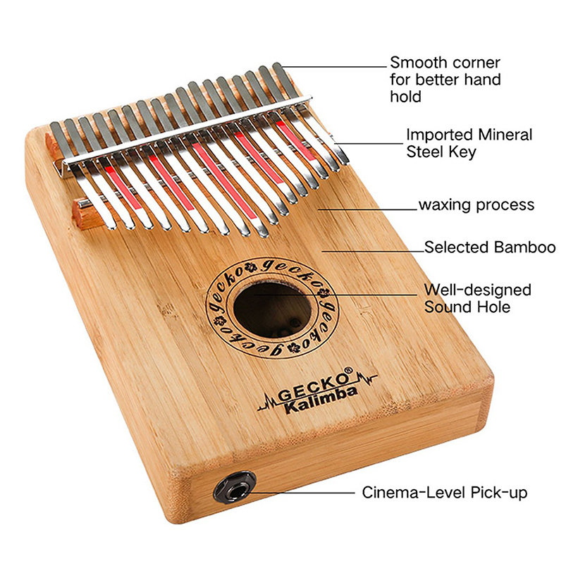 Combo Đàn Kalimba Gecko 17 Phím K17BAEQ Gỗ Trúc - Tặng Kèm Khóa Học Miễn Phí