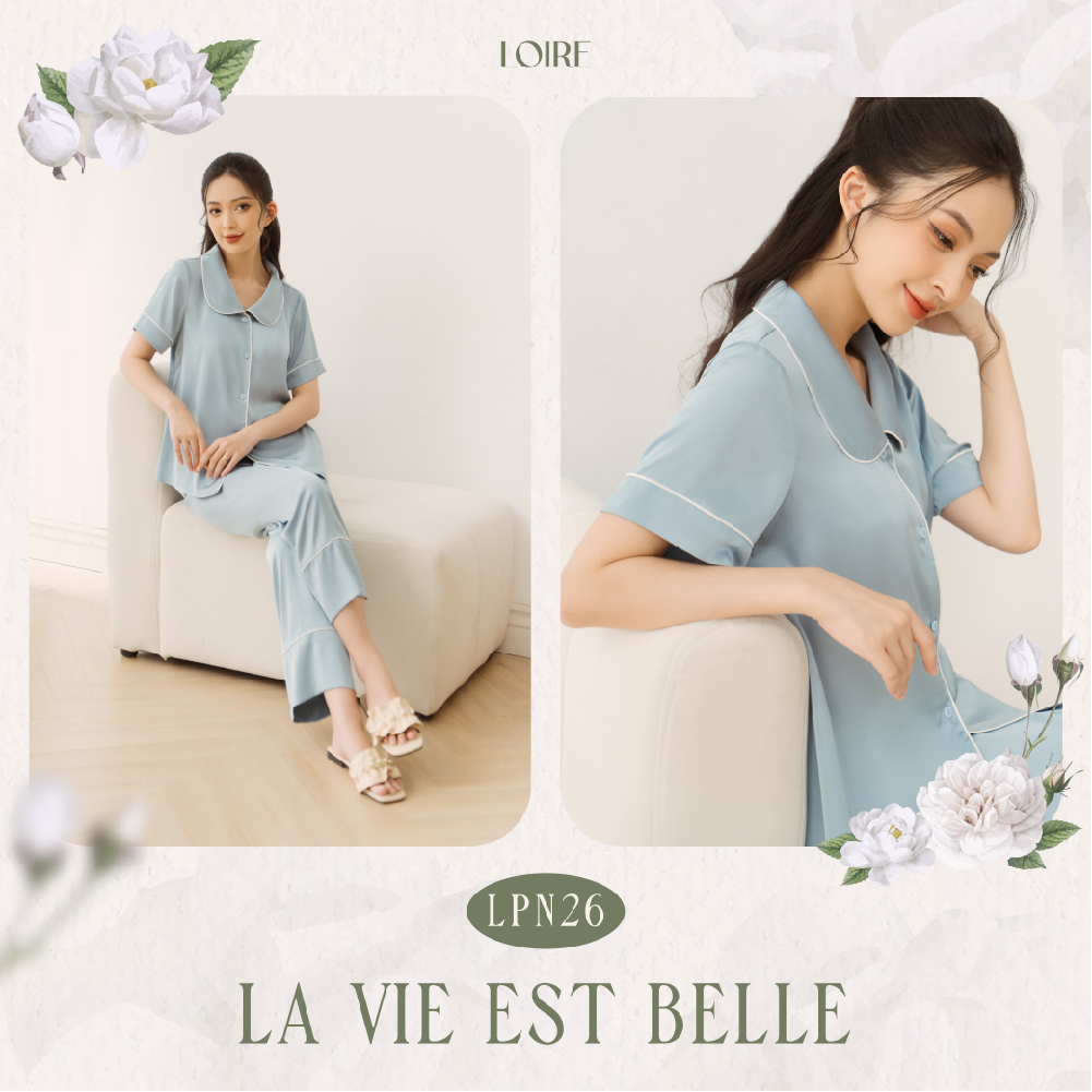 Bộ Pijama Lụa Cổ Sen Tròn Basic Loirechic LPN26