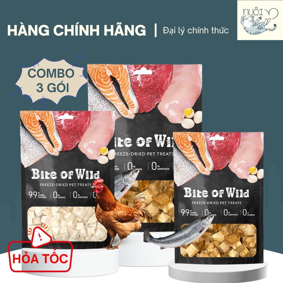Snack thịt sấy gà, cá hồi sấy cho mèo của Petour - Bite Of Wild - Thức ăn nhẹ cho chó, mèo từ 1 tháng tuổi