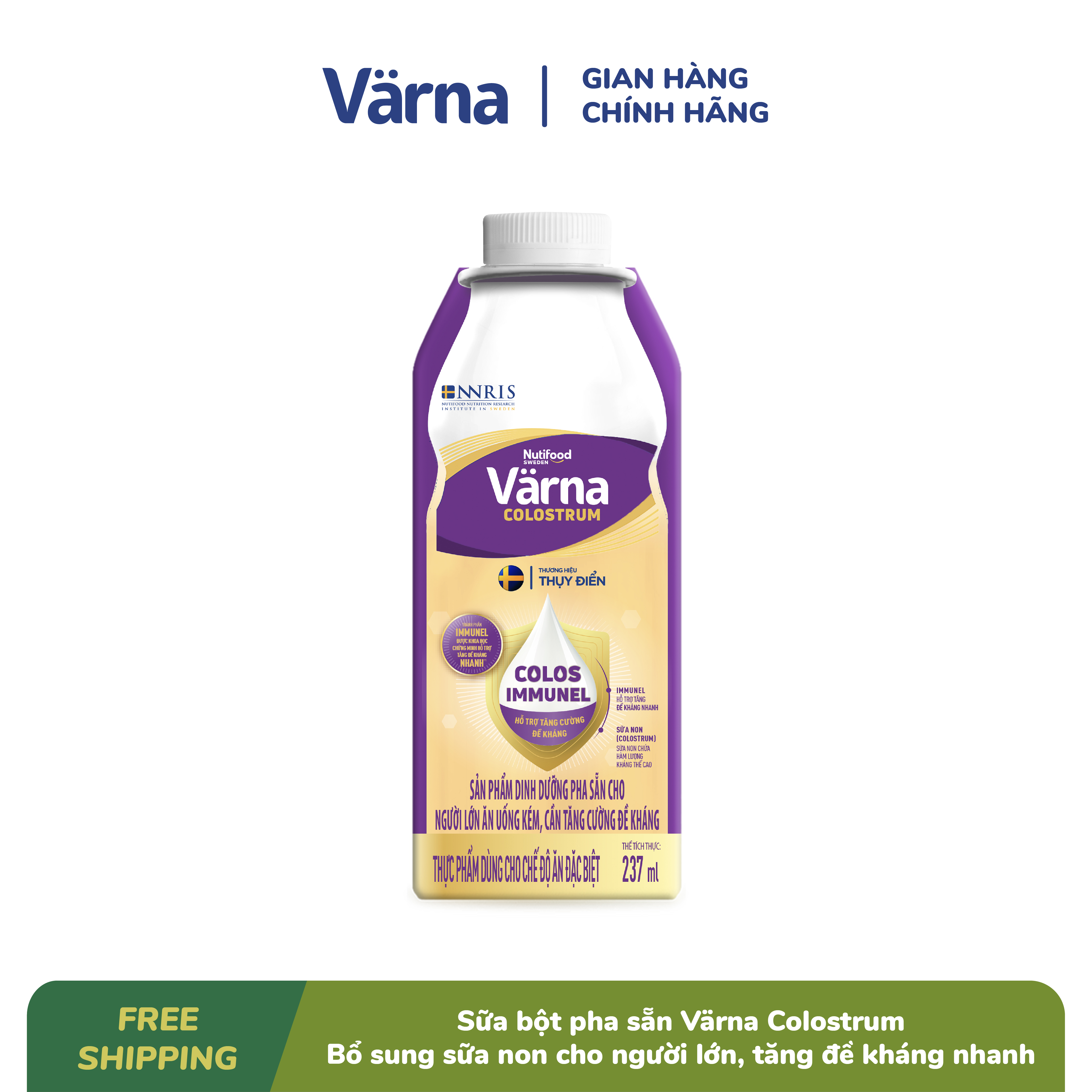 Thùng Sản phẩm dinh dưỡng pha sẵn Värna Colostrum (12 hộp x 237ml) (Hộp giấy) - Bổ sung sữa non, Tăng đề kháng nhanh