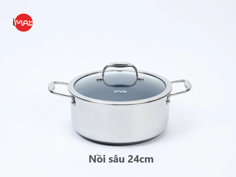 Bộ 5 nồi chảo iMat Hybrid Blackcube, phủ chống dính gốm - Ceramic lòng xanh