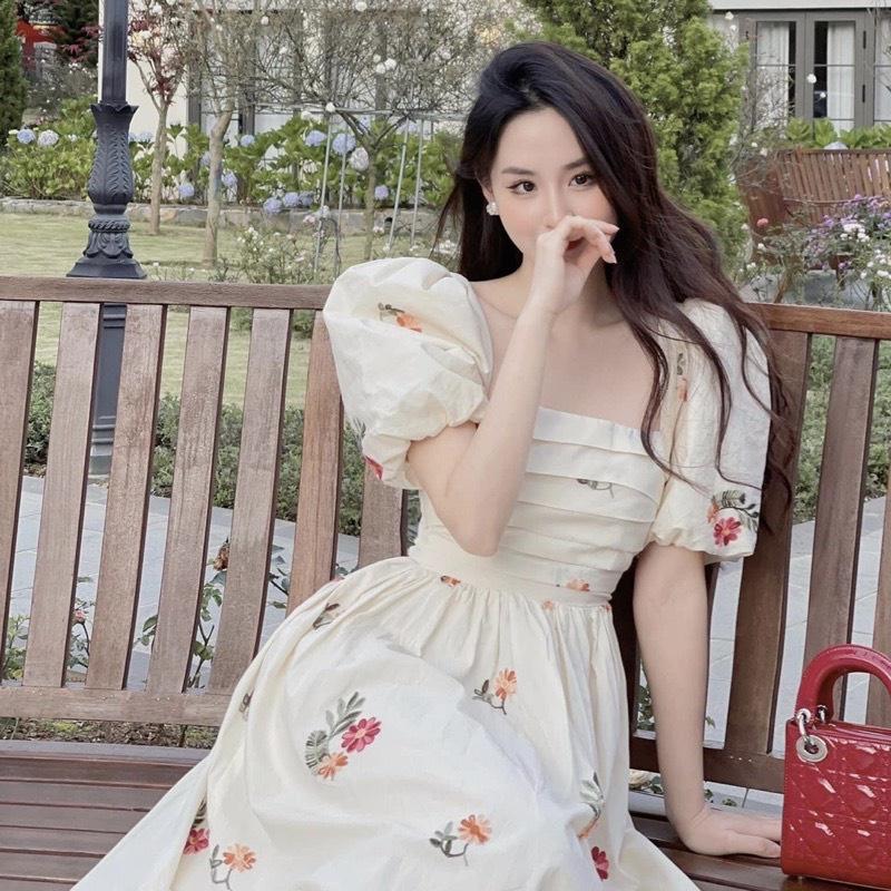 ĐẦM ĐI CHƠI, ĐẦM XÒE DÁNG DÀI CỔ VUÔNG CÚP NGỰC TAY NGẮN PHỒNG CỰC XINH