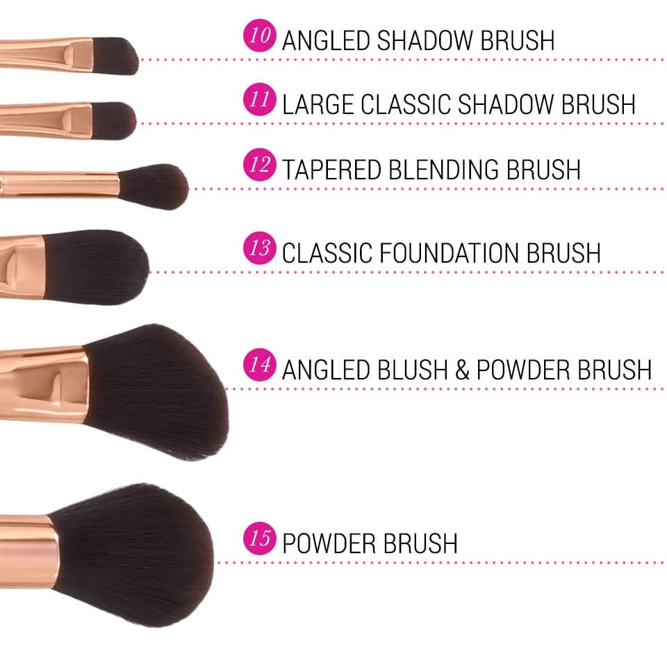 Bộ cọ trang điểm Bh Cosmetics Rose Gold 15 Piece Brush Set With Holder