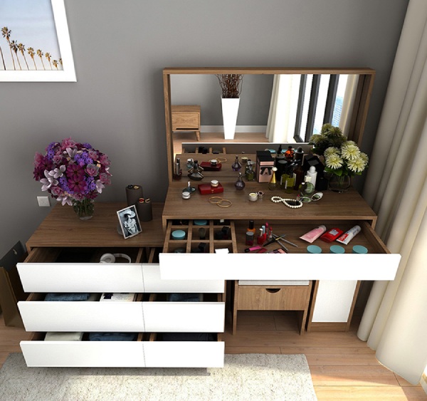 Bàn Trang Điểm Gỗ Thông Minh Ngăn Chứa Rộng Rãi 200x40x136cm Kèm Ghế Đa Năng Tiện Lợi