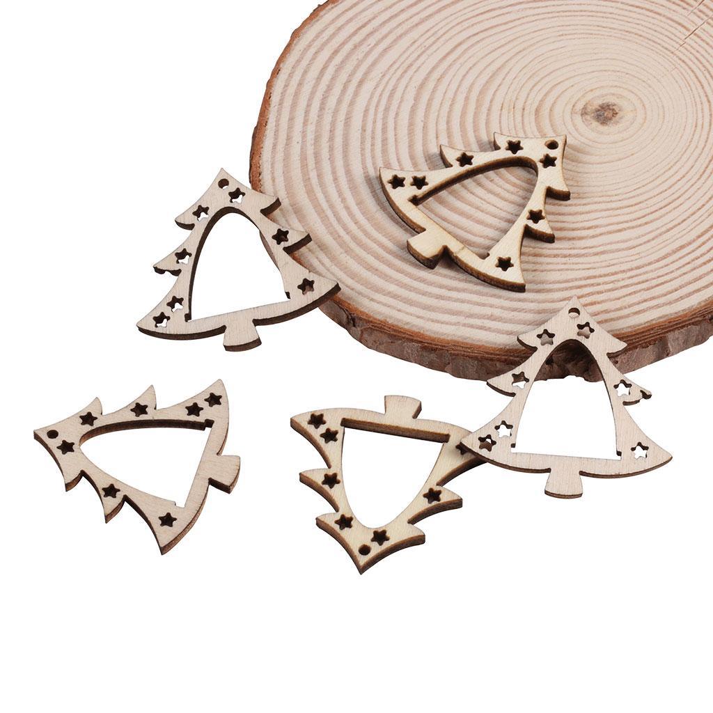 30 Pieces Hollow Cutouts Christmas Tree Ornaments Wooden Xmas Decorations Embellishment for DIY Craft Supplies Scrapbooking Card Making Christmas Ornaments