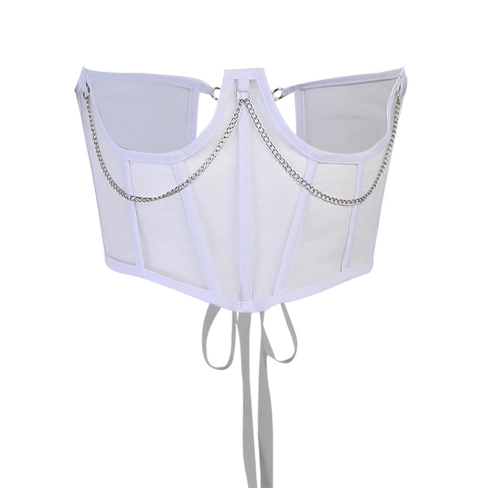 Women Corset Belt Mesh Lace Up Bustier Corset Metal Chain Boned Overbust Waist Cincher Wide Belt for Dress Shirt Blouse