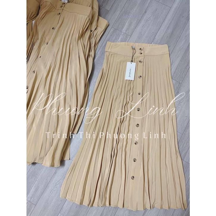 CHÂN VÁY MIDI DẬP LY MÀU BE