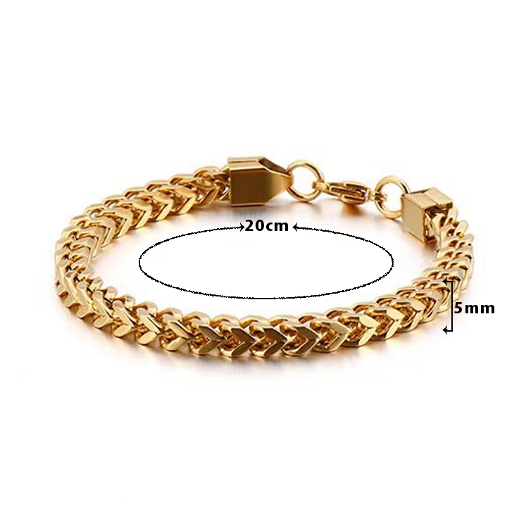 Vòng tay titan đốt vuông 5li màu vàng MVT507V Không đen không gỉ sét
