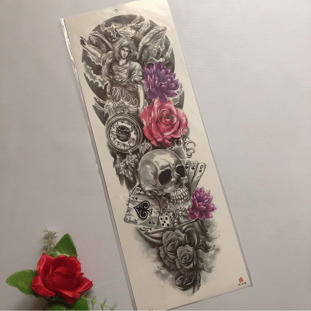 Combo 2 tấm hình xăm dán kín tay cao cấp 3d sắc nét 17x48cm- tặng bắp tay mini 10x20cm