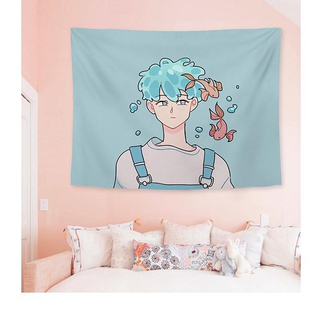 Tranh vải Decor chàng trai cô gái anime - (TẶNG kèm 01 bộ móc treo )