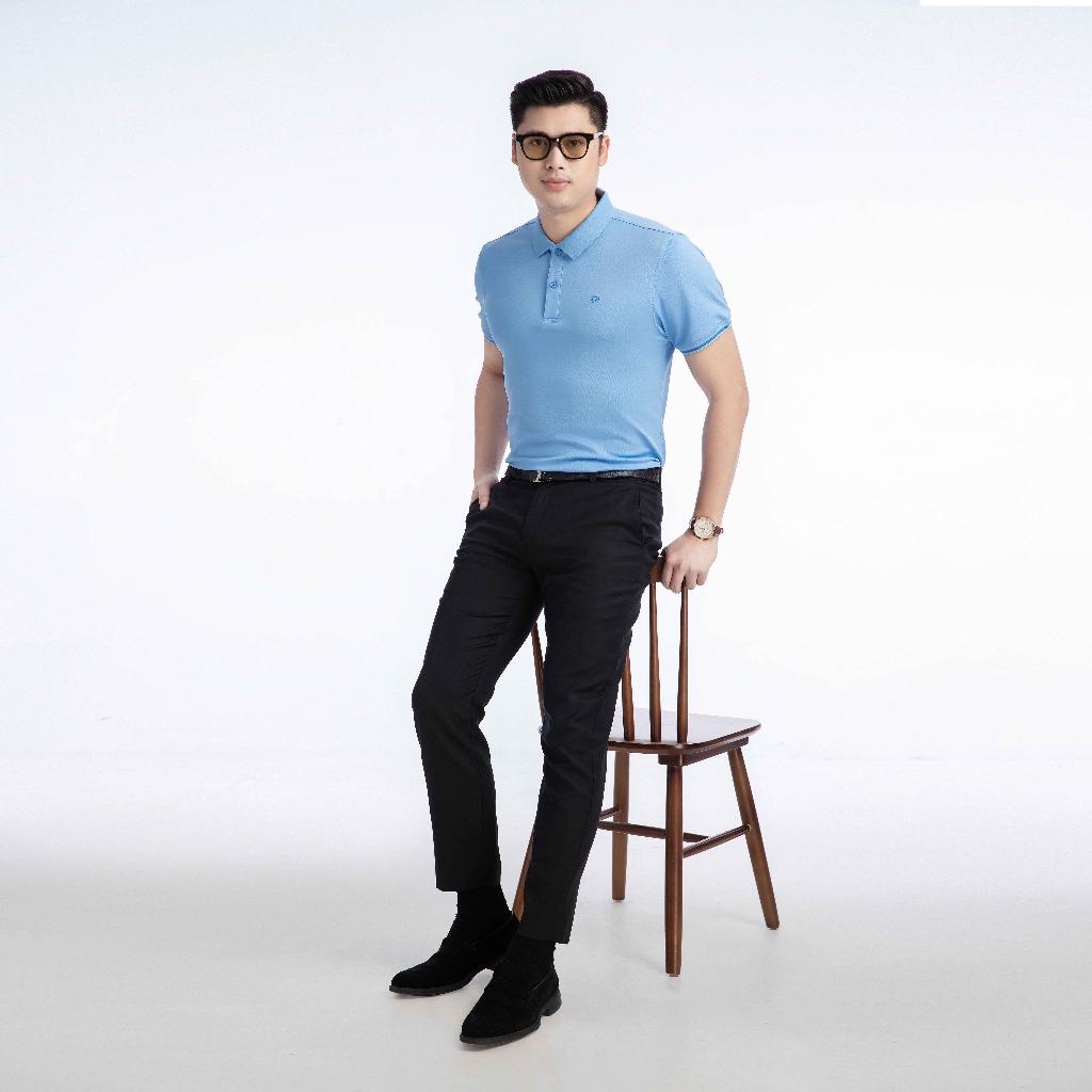 Áo nam polo màu xanh da trời nhạt dáng đẹp cá sấu Poly trơn ngắn tay cao cấp có cổ GIFASHION MPR30317