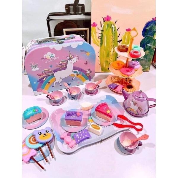 Bộ đồ chơi tiệc trà bánh cho bé Tea Set 48 chi tiết, ngựa Pony, thiếc Cao Cấp