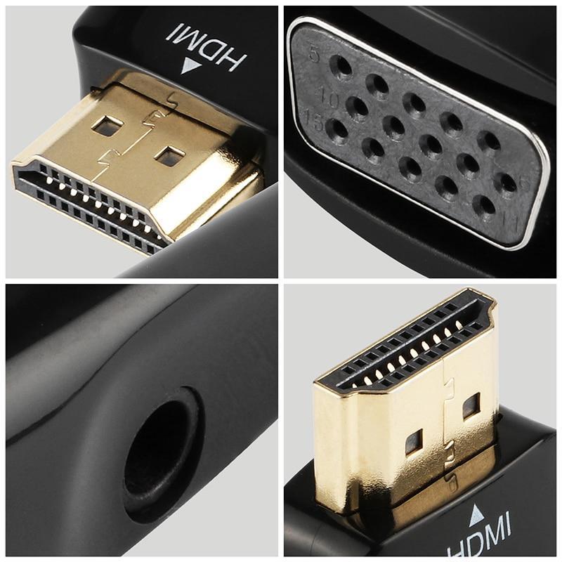 Đầu chuyển đổi video HDMI sang VGA và dây cáp âm thanh 1080p thiết kế 2 trong 1 tiện dụng