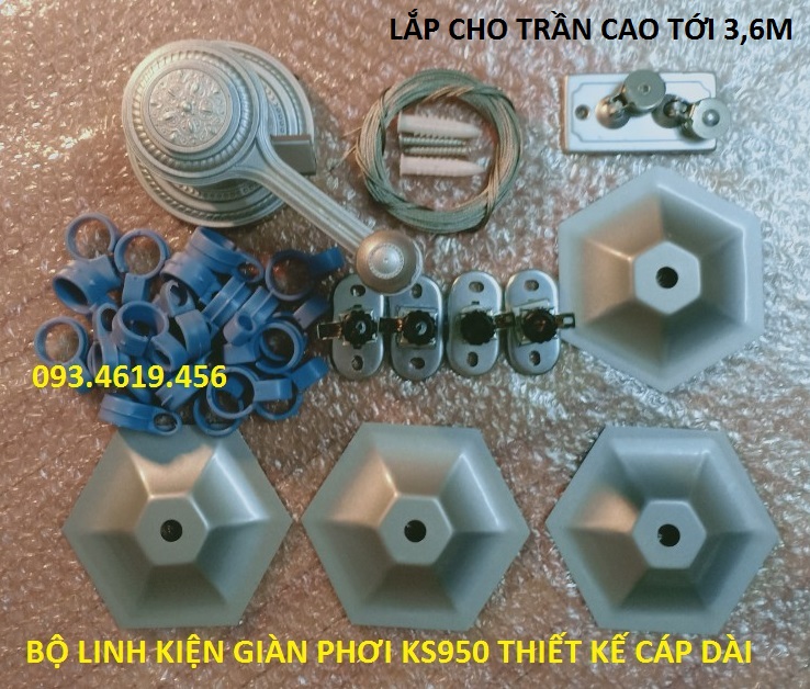 Bộ linh kiện giàn phơi HP KS950 lắp cho trần cao tới 5m