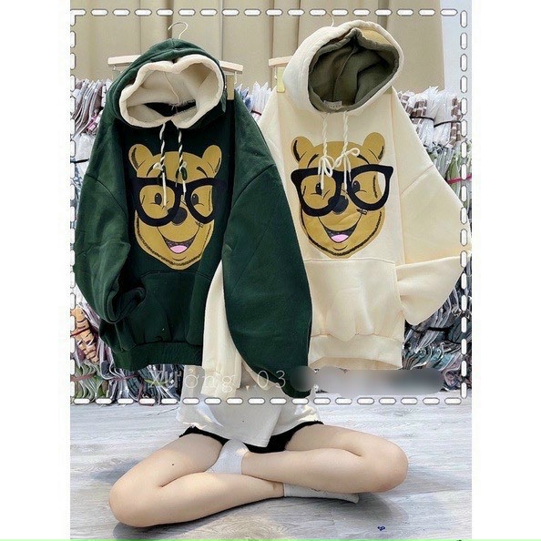 ÁO HOODIE - ÁO KHOÁC NỈ NGOẠI Dây full zip HOOIDE MỚI in GẤU MANG KÍNH