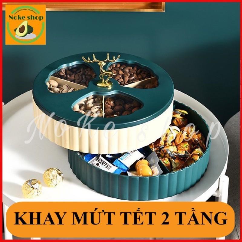 Khay mứt tết - Khay đựng bánh kẹo tết 2022 con hươu 2 tầng