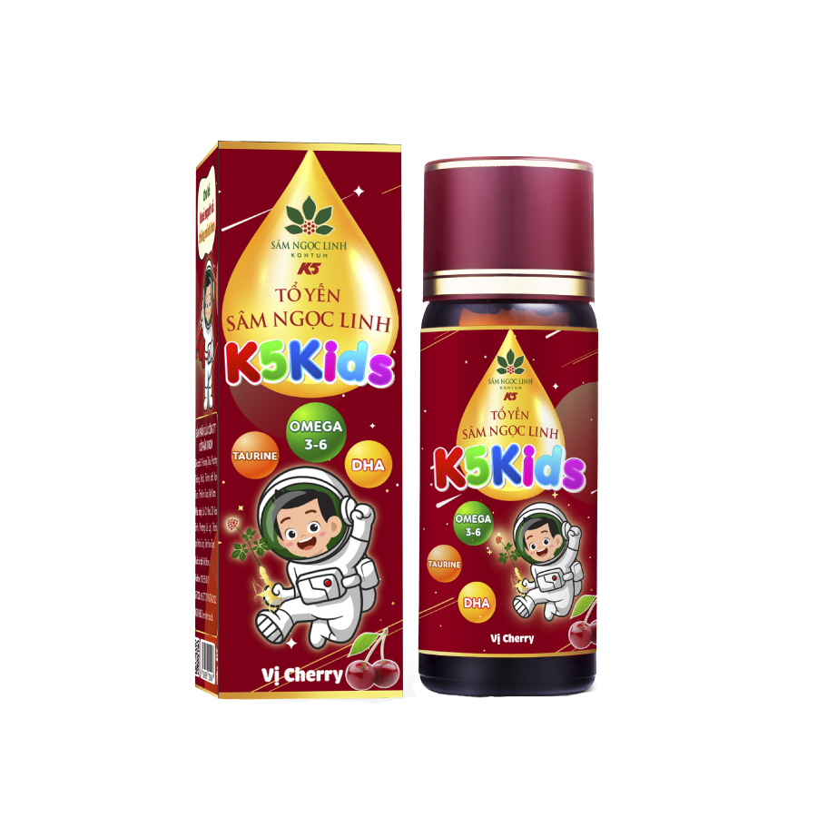 Tổ Yến Sâm Ngọc Linh K5 Kids - Tăng Miễn Dịch Tốt Cho Tiêu Hóa Của Trẻ Vị Cherry Chai Lẻ 50ml