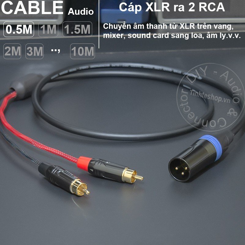 Cấp canon XLR đực sang 2 hoa sen AV đực chuyển âm thanh từ Sound card Vang Đẩy Mixer sang Loa Âm ly - DIY XLR male to 2 RCA male cable