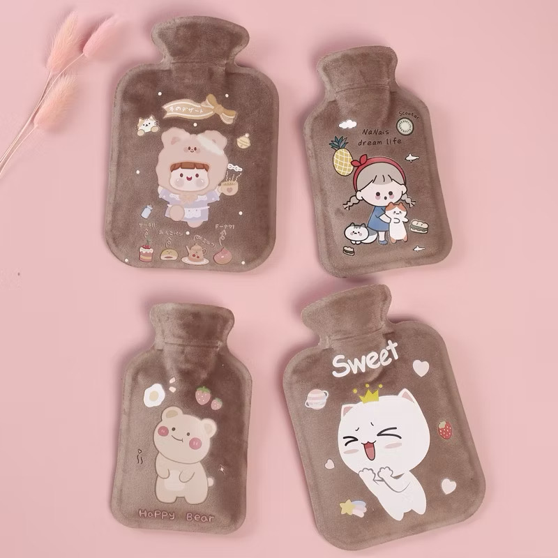 Túi chườm nóng đau bụng kinh nhung mềm giảm đau, hạ sốt làm ấm, chườm nóng lạnh 350ml Gấu Thỏ House