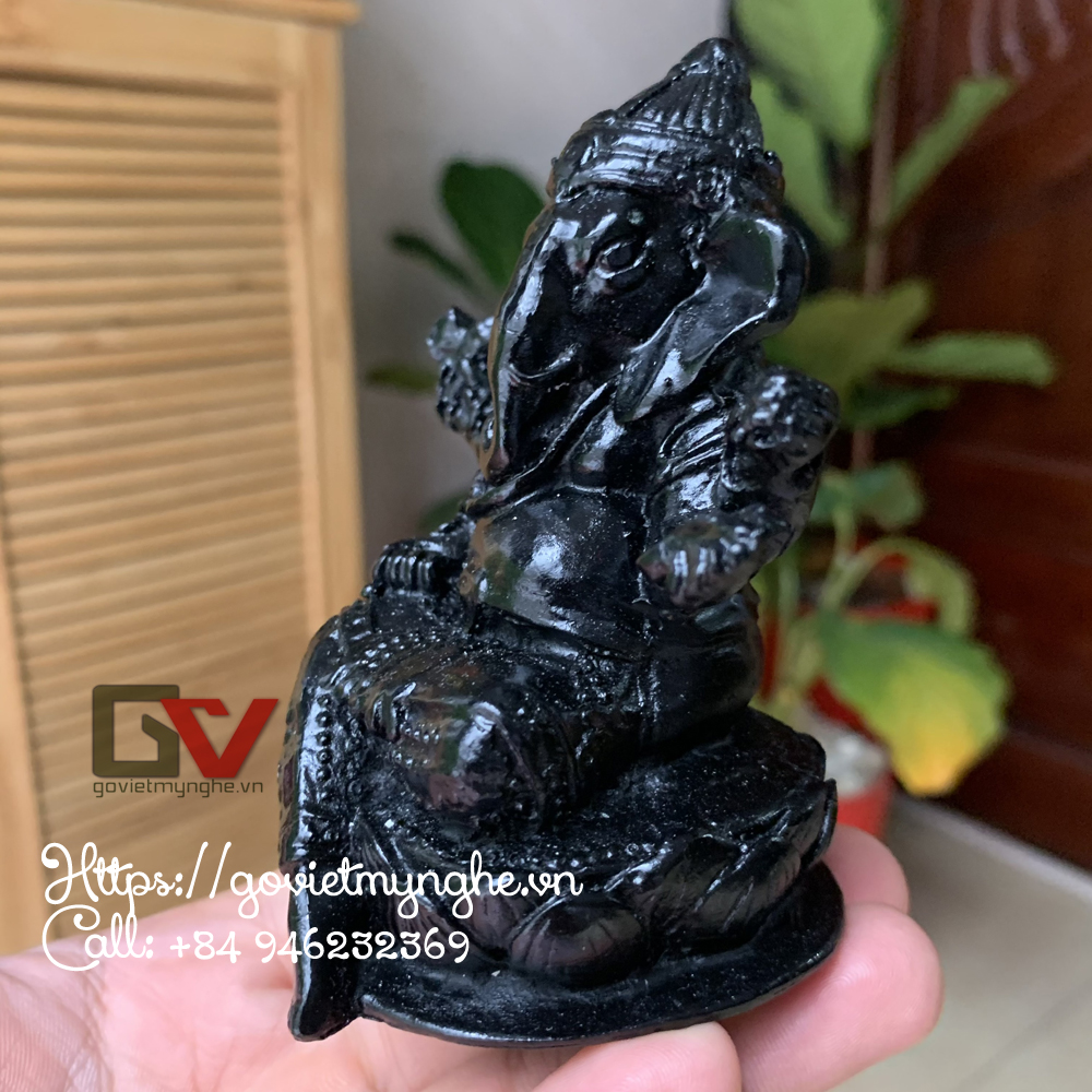 Tượng đá thần voi ganesha - màu đen