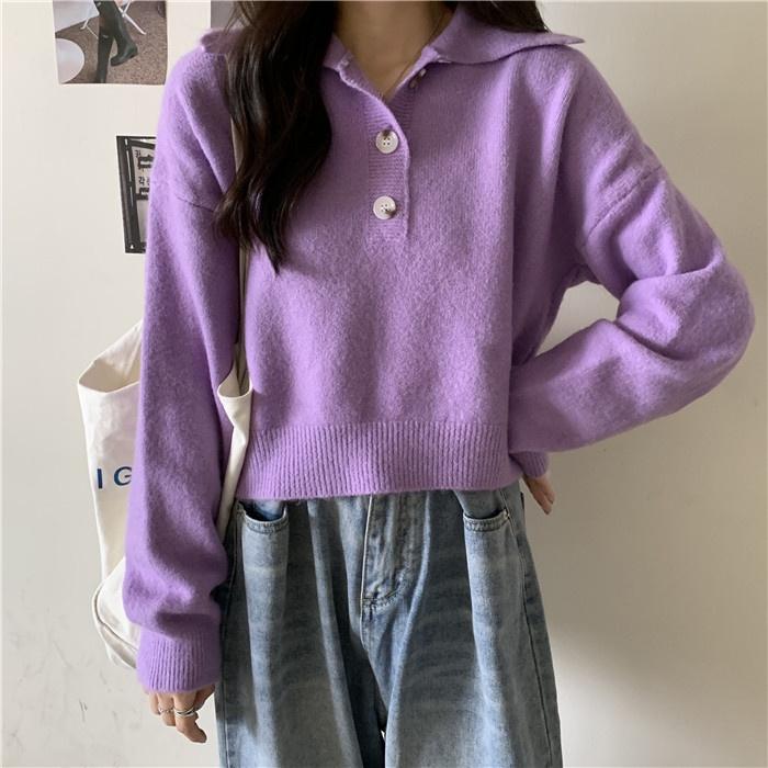 Áo len nữ dài tay form rộng cổ bẻ polo phong cách Hàn Quốc hàng Quảng Châu loại 1 D-3
