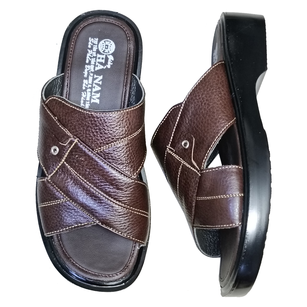 Dép Nam Quai Ngang Da Bò Thật HÀ NAM Đế Cao Dành Cho Người Thấp DN2058