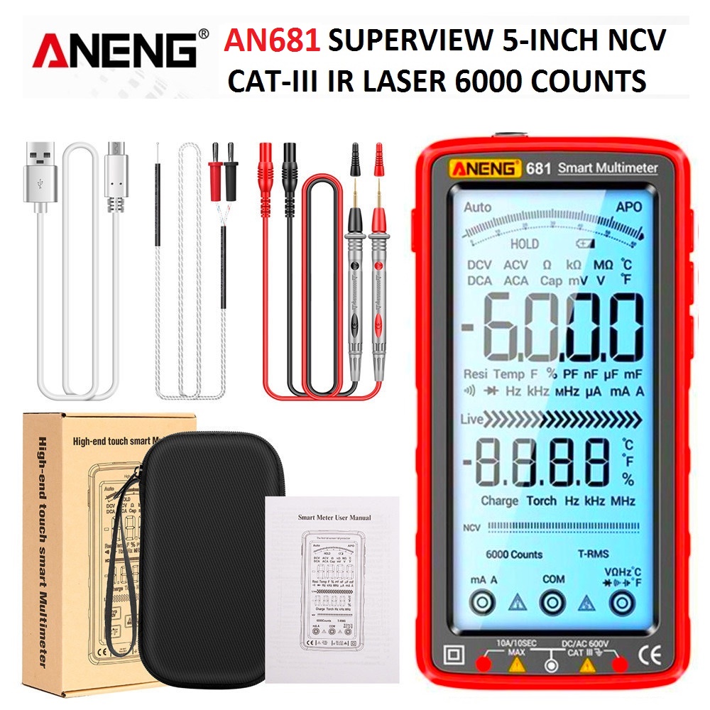 Đồng Hồ Vạn Năng KTS AN681 LCD Superview 5 Inch Backlit Pin Sạc CATIII NCV 6000 Counts Độ Chính Xác Cao
