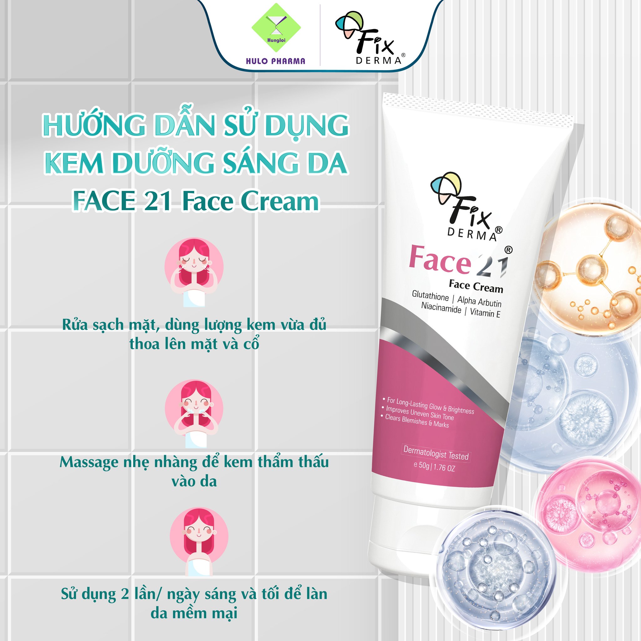 Kem Dưỡng Ẩm Giúp Trắng Da FIXDERMA Face21 Face Cream Giúp Đều Màu Da 50g - Hùng Lợi