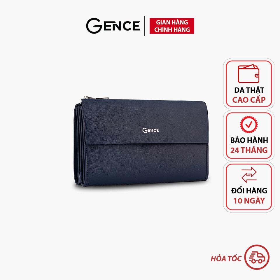 Ví Da Cầm Tay Clutch Nam Công Sở GENCE HT07 Da Bò Cao Cấp Màu Xanh Navy