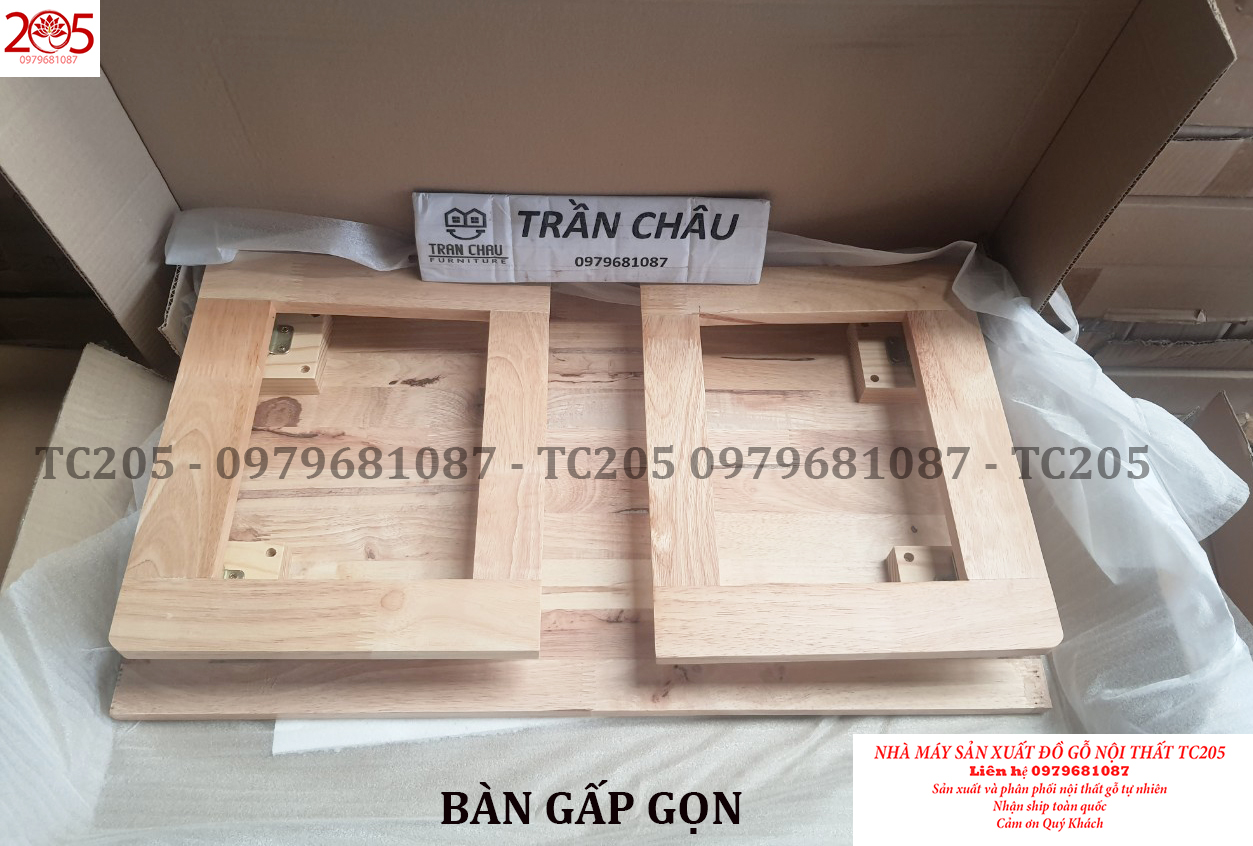 BÀN CHÂN KHUNG - GỖ CAO SU - 40x70xcao 35cm- 205 TC Folding Wooden Table