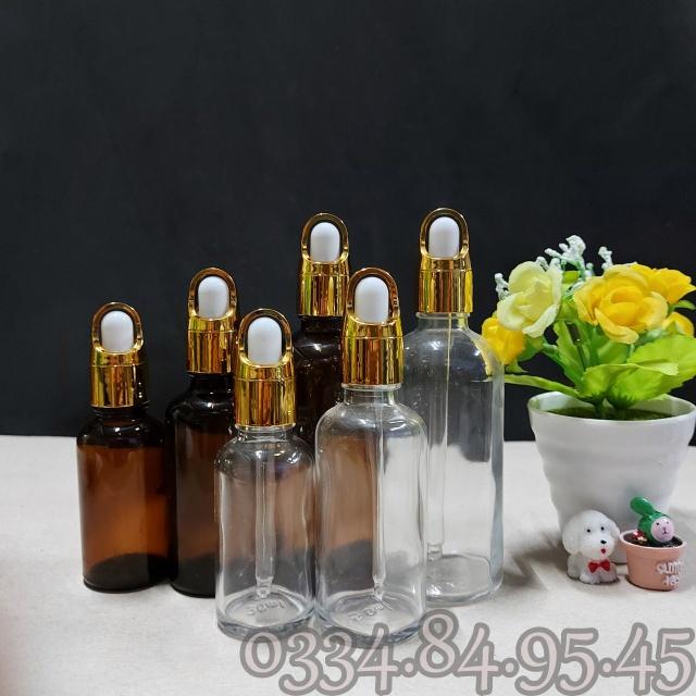 Chai thủy tinh TRONG nắp bóp quai xách vàng, giỏ hoa 5ml 10ml 20ml 30ml 50ml 100ml - Lọ chiết tinh dầu, đựng serum