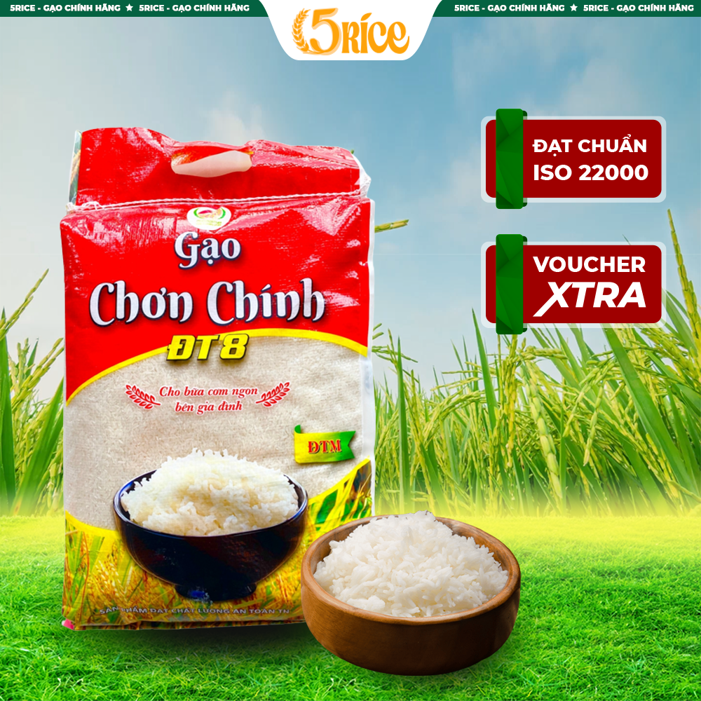 Gạo Đài thơm 8 Chơn Chính Túi 5kg - Gạo thơm dẻo, đậm vị 5RICE