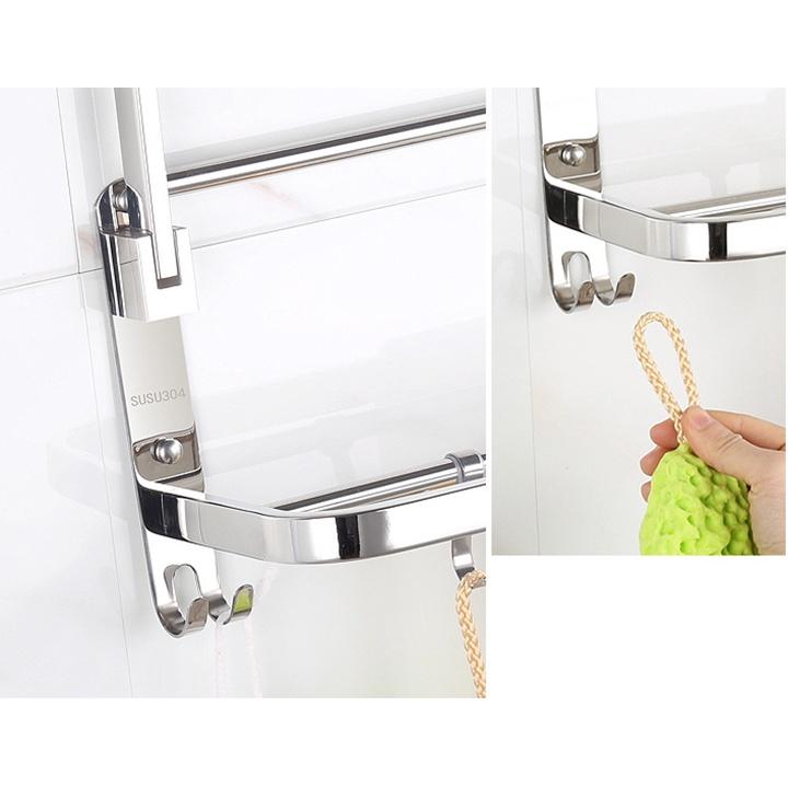 Giá Treo Khăn Inox Có Móc Gắn Tường Tiện Lợi MT11